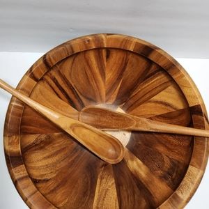 Dansk Large Dansk Wood Salad Bowl 16 Inches With Serving Spoons